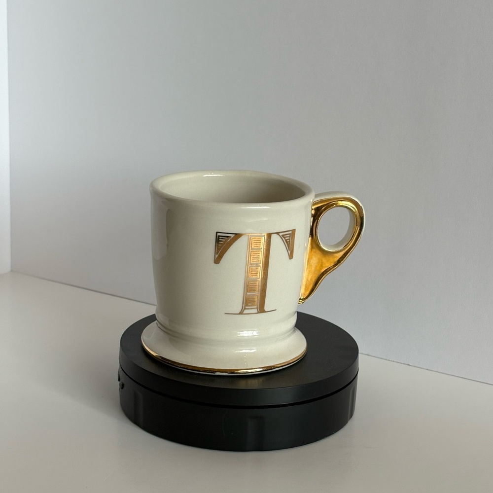 Anthropologie Gold Letter T Monogram Mug